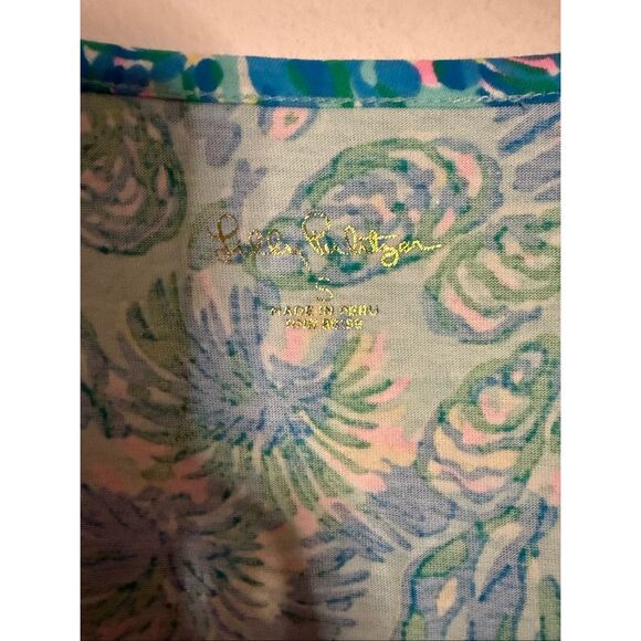 Lilly Pulitzer ETTA FLORAL PIMA COTTON SHIFT MINIDRESS IN SURF BLUE CORAL OF THE - Picture 4 of 5